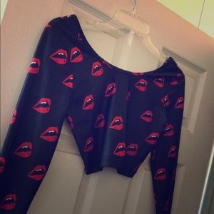 Rocky horror lips long sleeve crop top.